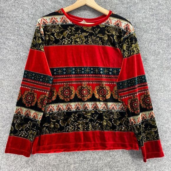 White Stag Blouse Women L Large Red Striped Crew Neck Long Sleeve Pullover - Picture 4 of 11